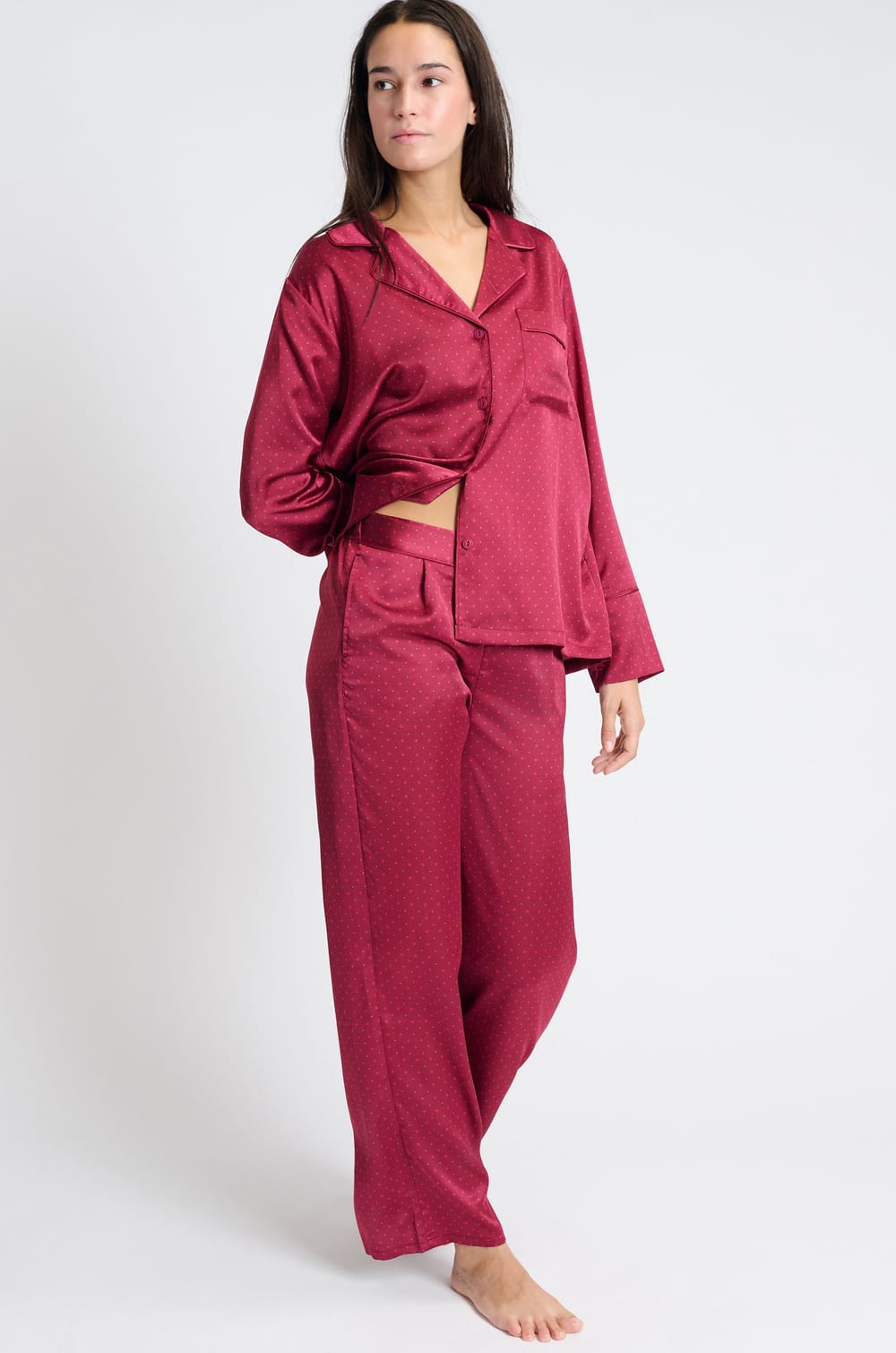 Pantalon de pyjama satiné à imprimés;${refinementColor}