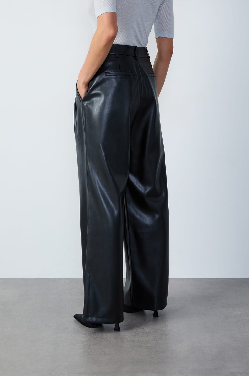 Wide-leg faux leather trousers;${refinementColor}