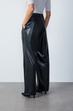 Wide-leg faux leather trousers;${refinementColor}