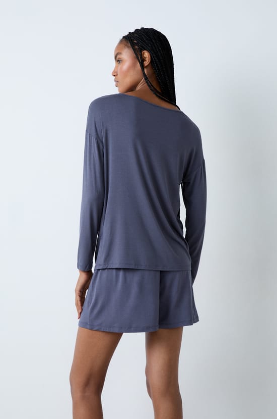 Long-Sleeved Modal Pajama T-Shirt;${refinementColor}
