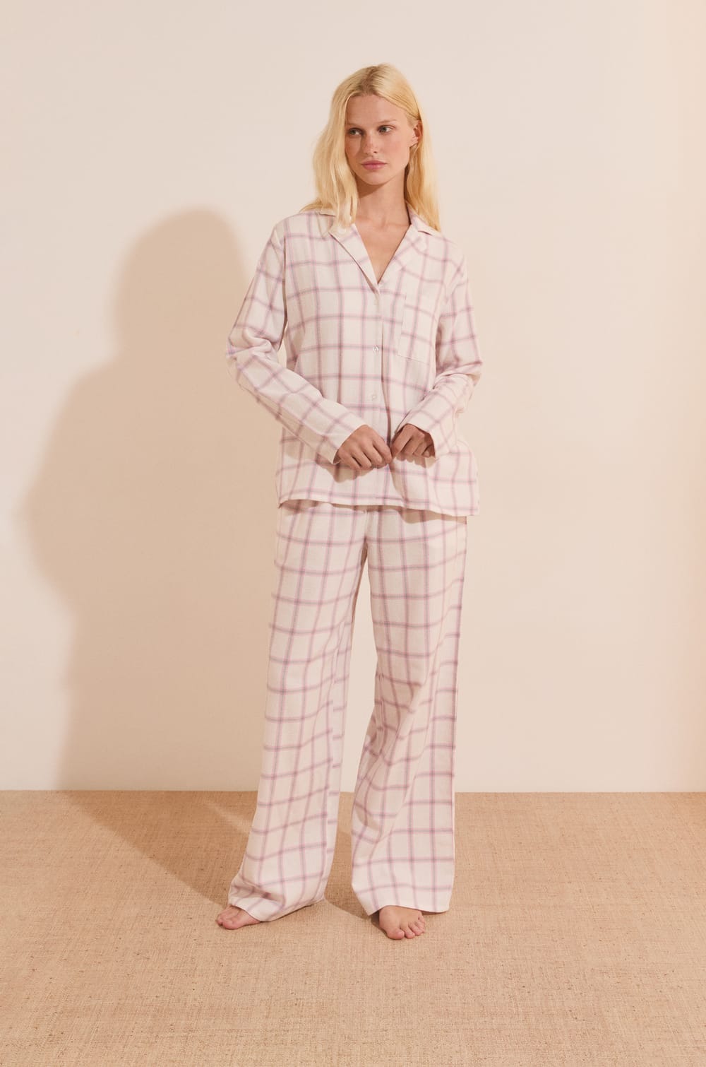 Pantalon de pyjama &agrave; carreaux en coton;${refinementColor}