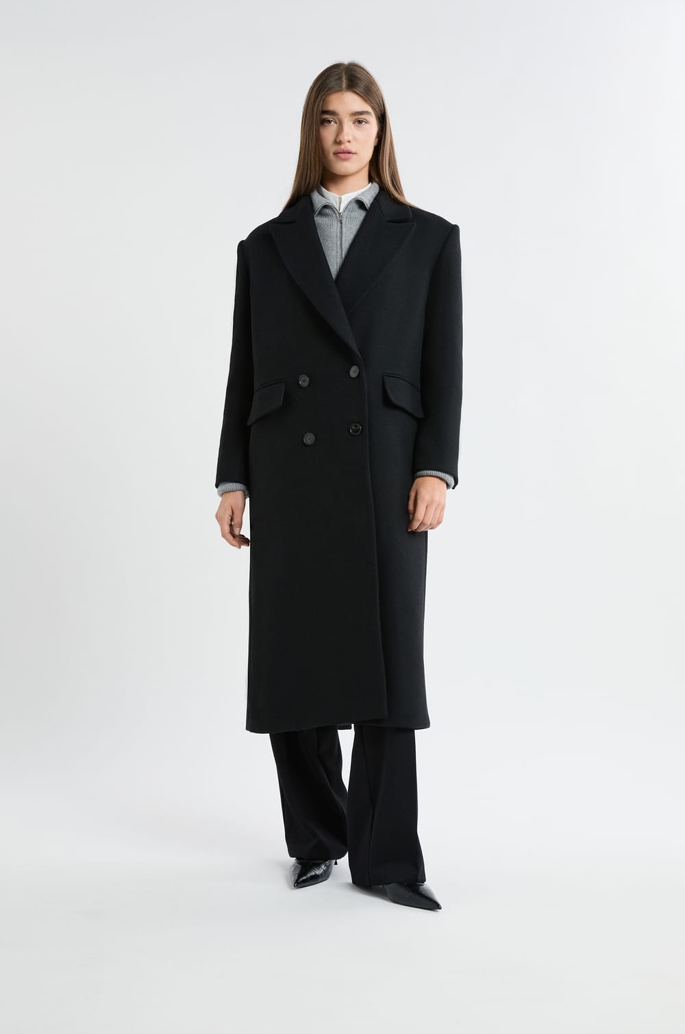 Manteau long coupe droite avec laine;${refinementColor}