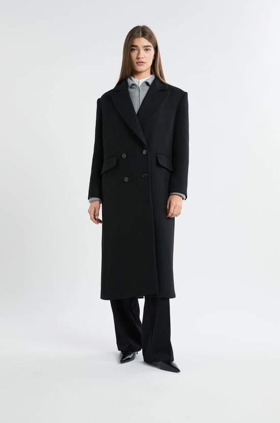 Manteau long coupe droite avec laine;${refinementColor}