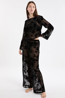 Pantalon transparent à motif floral;${refinementColor}