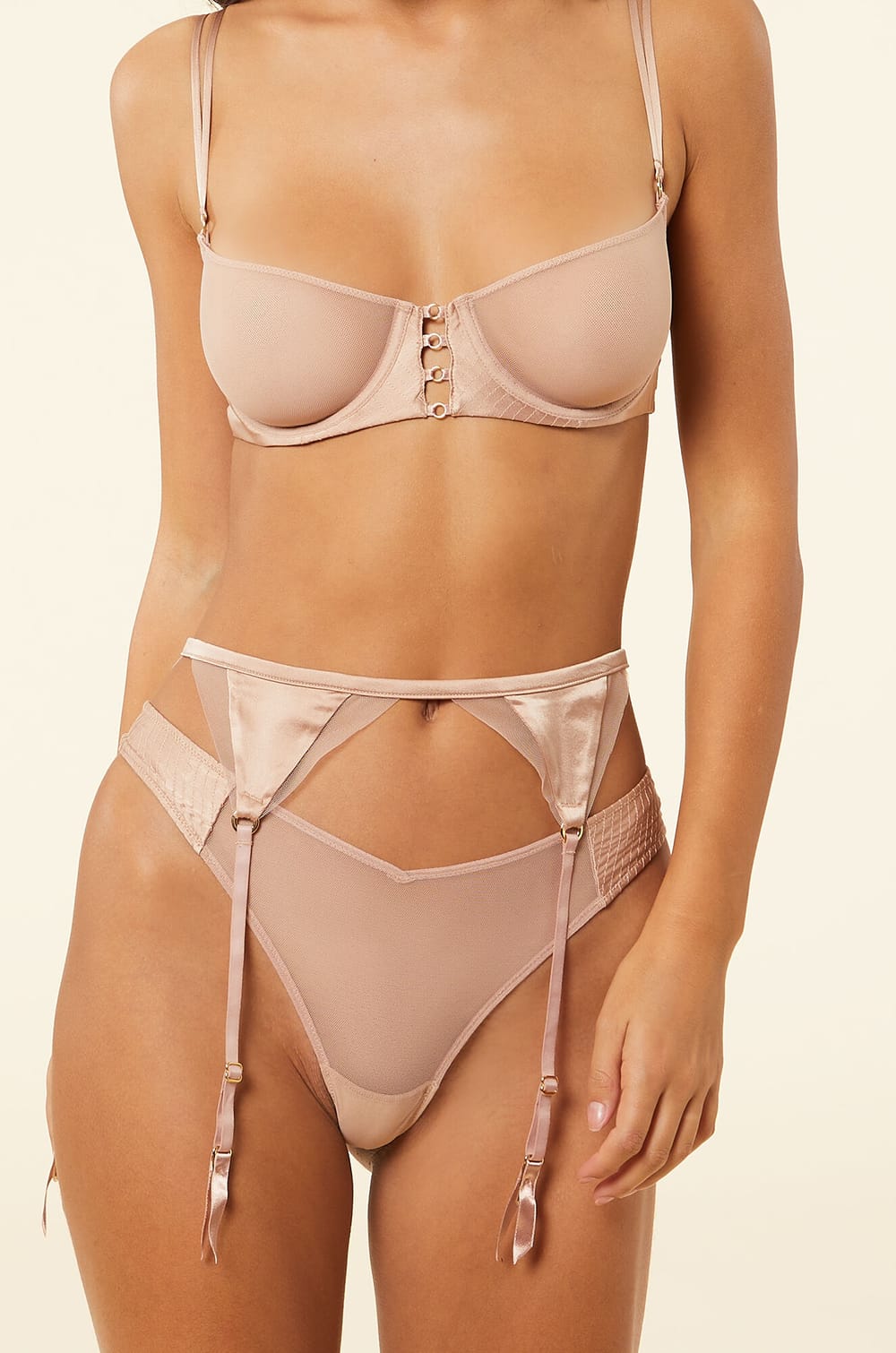 Silk Suspender Belt with Tulle Details;${refinementColor}