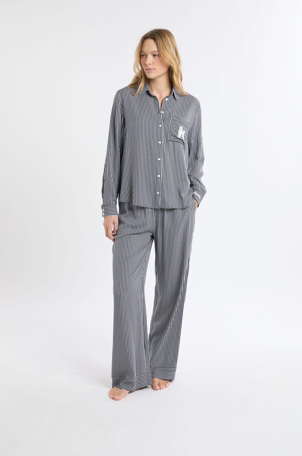 Chemise de pyjama à rayures à motif chien;${refinementColor}