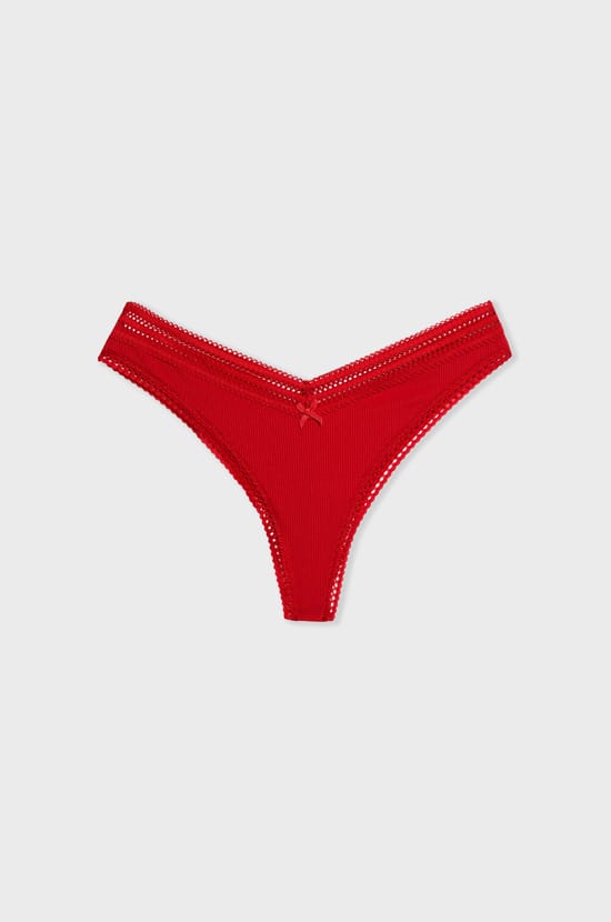 V-shape Tanga in Microfiber and Lace;${refinementColor}