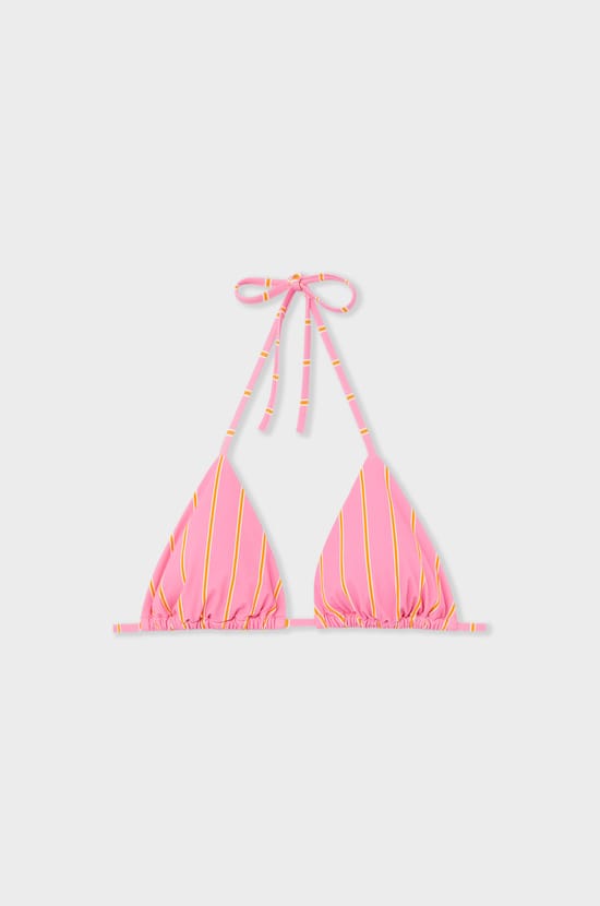 Triangle Bikini Top with Stripes;${refinementColor}