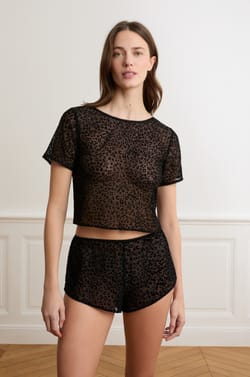 Top en tulle flock&eacute; l&eacute;opard;${refinementColor}