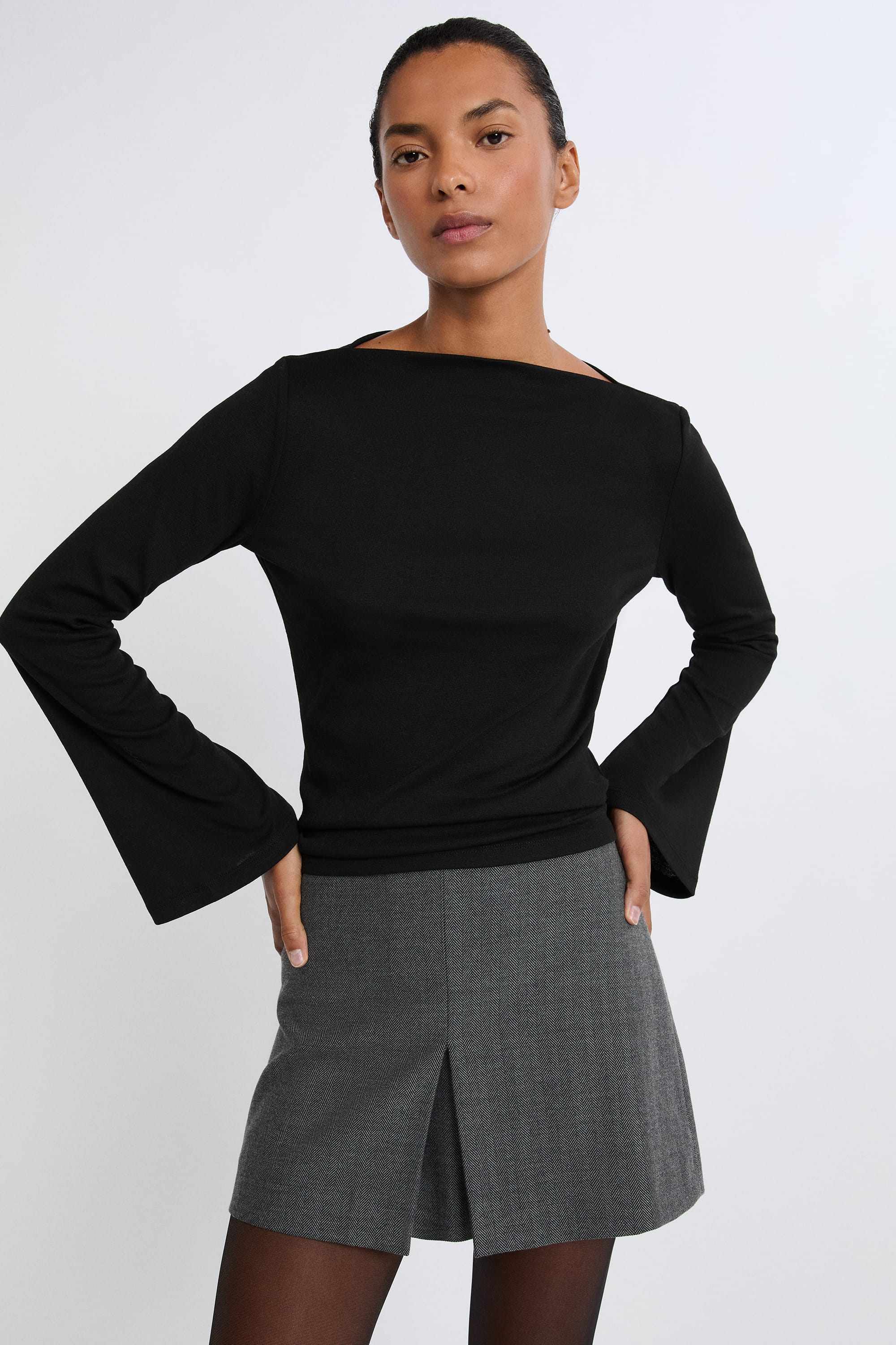 Long-sleeved T-shirt with boat neck and wide sleeves - A ANN TS