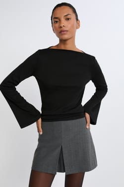 Long-sleeved T-shirt with boat neck and wide sleeves;${refinementColor}