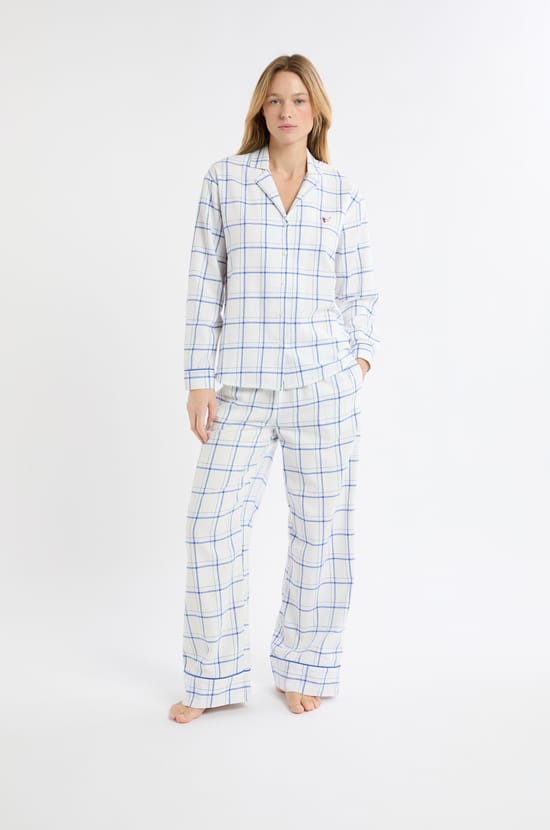 Checkered Cotton Pyjama Shirt;${refinementColor}