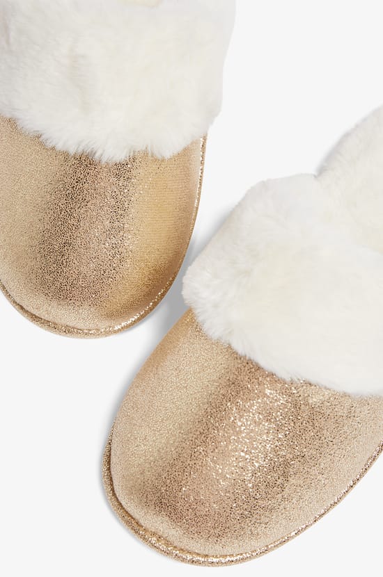 Glittery Faux Fur Mule Slippers;${refinementColor}