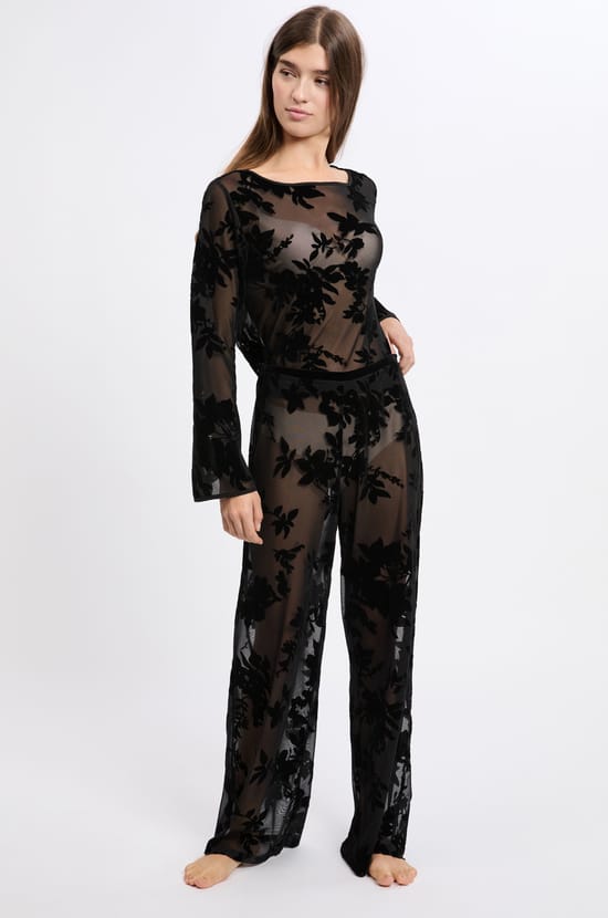 Pantalon de nuit transparent à motif fleurs;${refinementColor}