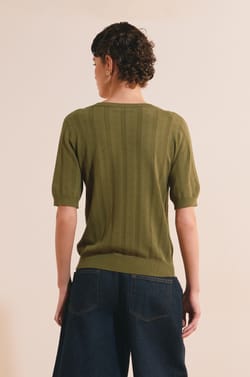 T-shirt manches courtes effet pointelle;${refinementColor}