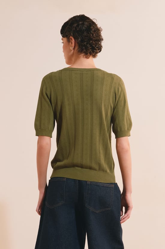 T-shirt manches courtes effet pointelle;${refinementColor}