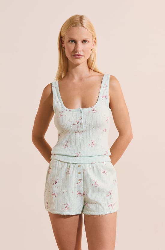 D&eacute;bardeur de pyjama &agrave; motifs en coton pointelle;${refinementColor}