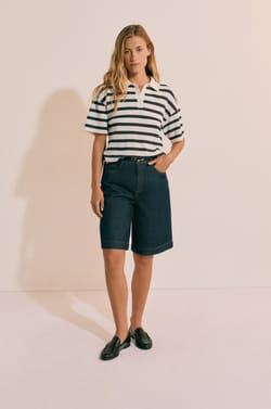 Bermuda effet jean en coton;${refinementColor}