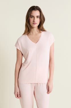 Camiseta de pijama de manga corta con cuello en V de modal;${refinementColor}