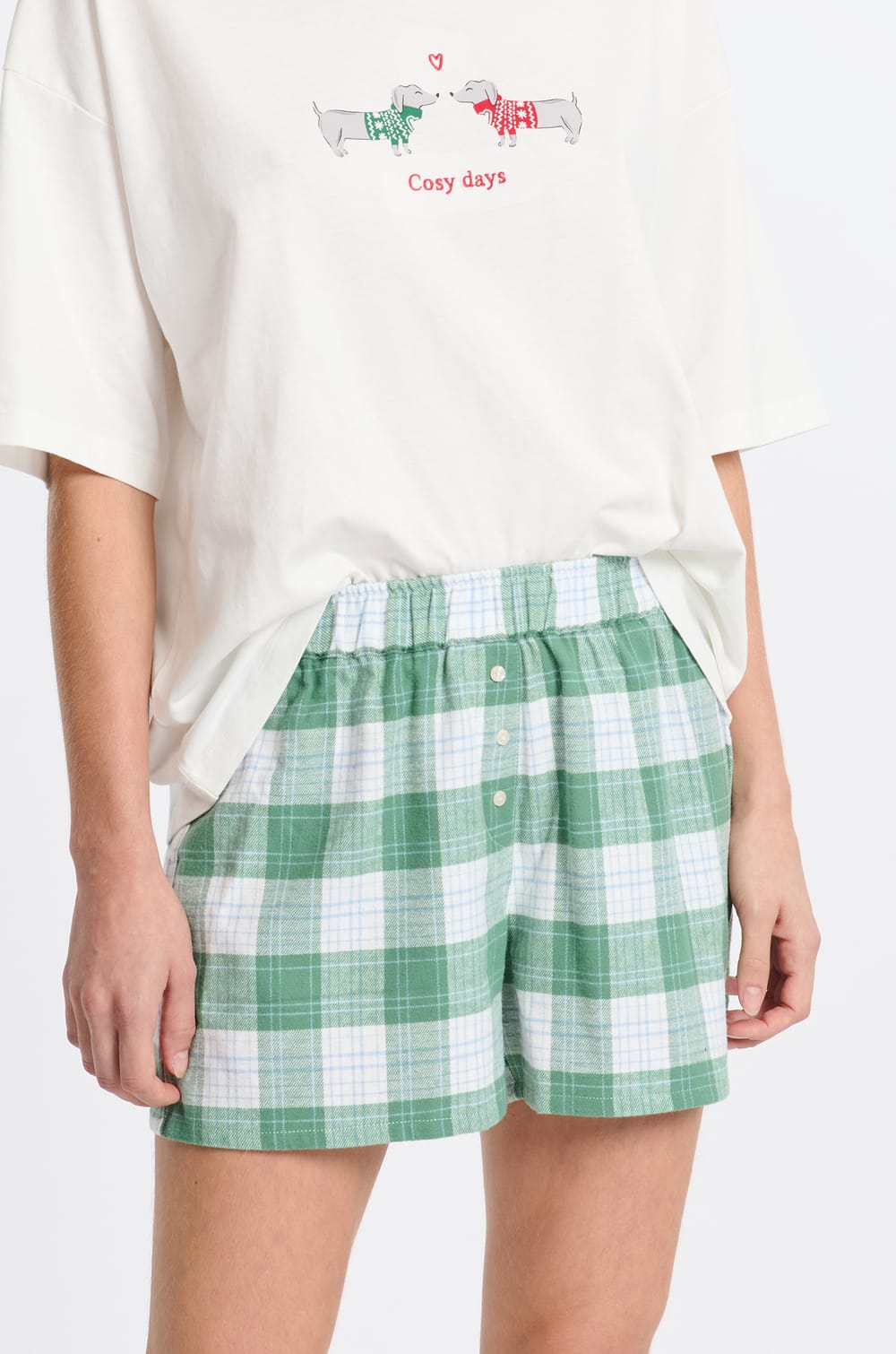Short de pyjama à carreaux en coton;${refinementColor}