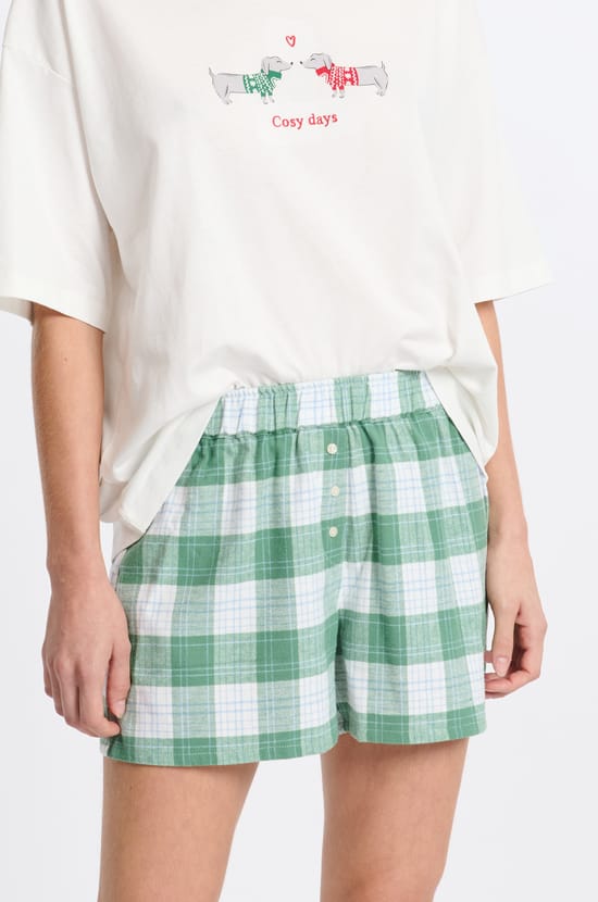 Short de pyjama à carreaux en coton;${refinementColor}