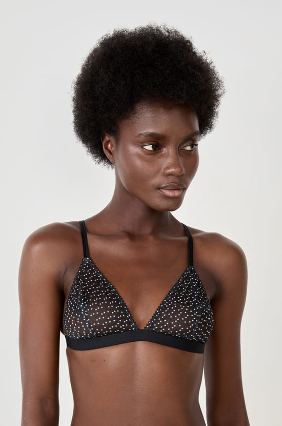 Wireless Triangle Bra with Polka Dot Tulle;${refinementColor}