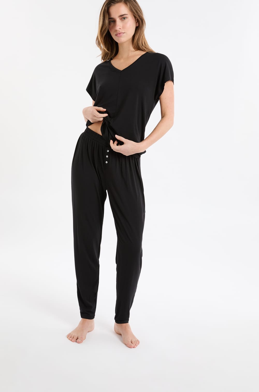   Pantalón de pijama liso;${refinementColor}