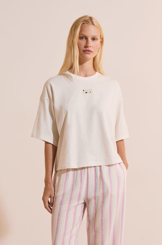 T-shirt de pyjama en coton avec &eacute;criture;${refinementColor}