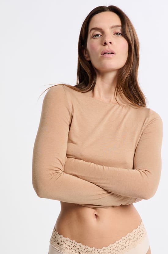 T-shirt thermique col bateau avec cachemire;${refinementColor}