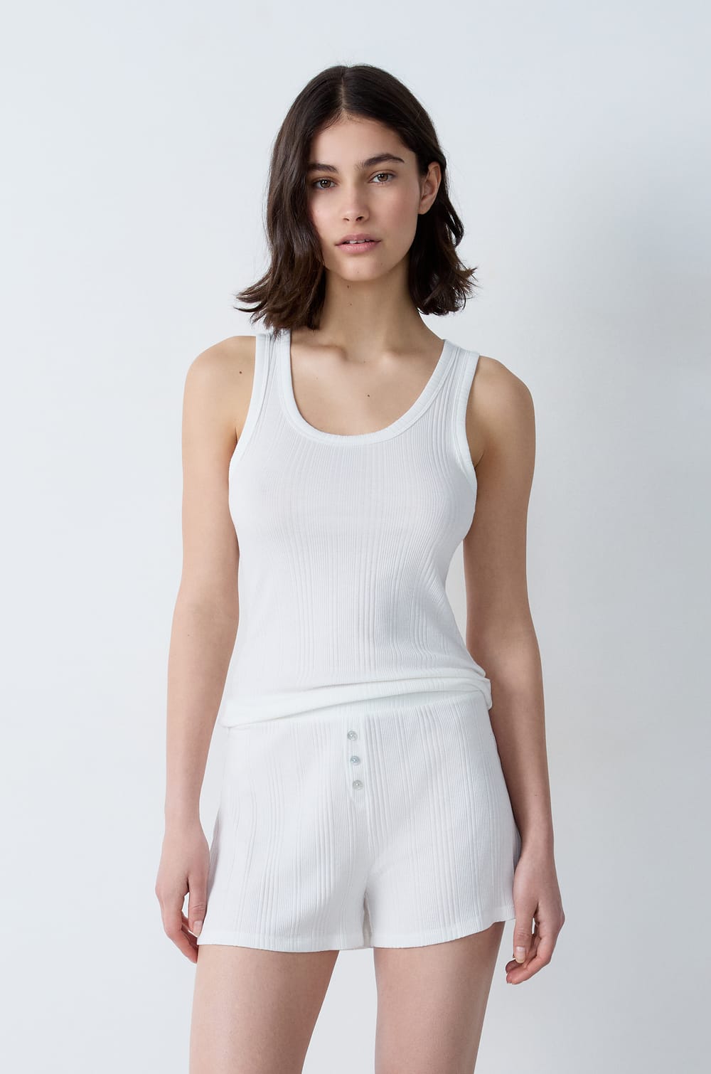 Ribbed Cotton Pyjama Shorts;${refinementColor}