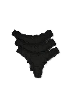 Pack of 3 cotton and lace tangas;${refinementColor}