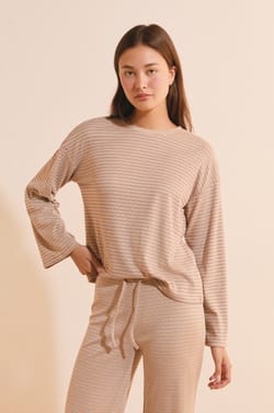 Sweatshirt de pyjama &agrave; rayures;${refinementColor}