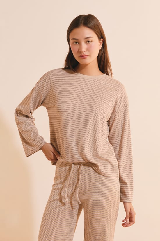 Sweatshirt de pyjama &agrave; rayures;${refinementColor}