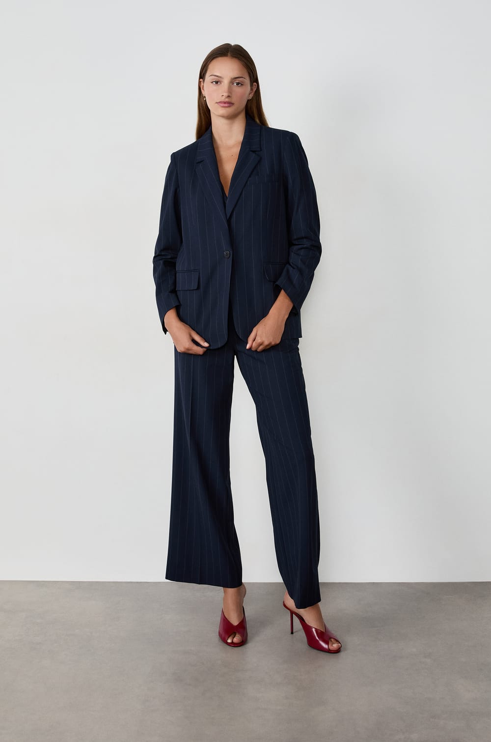 Striped blazer jacket;${refinementColor}