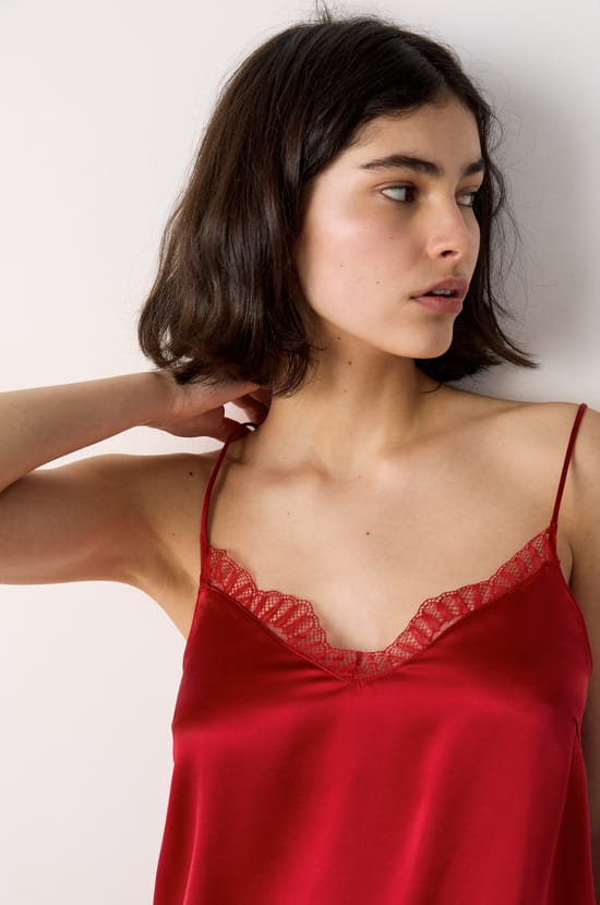 Washable Silk Camisole With Lace Details;${refinementColor}