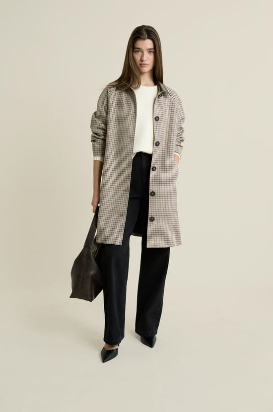 Long Checkered Trench Coat;${refinementColor}