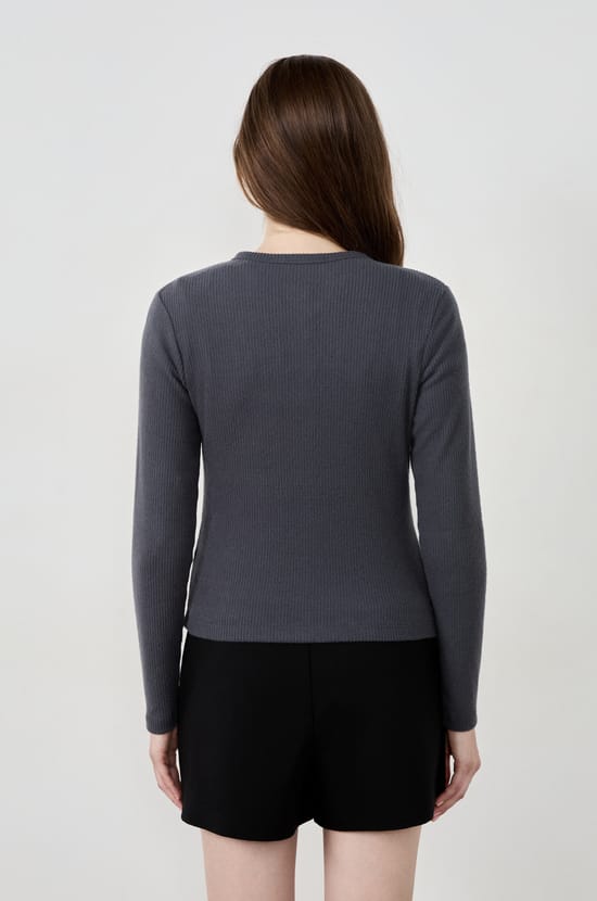 Long-sleeved ribbed cardigan;${refinementColor}