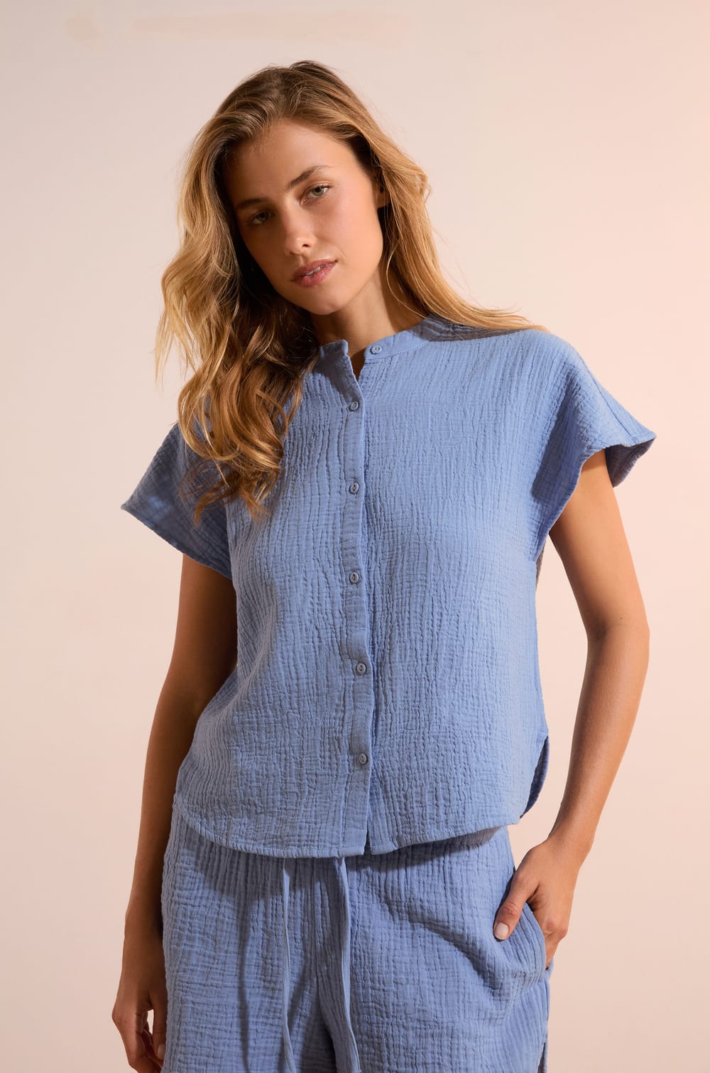 Cotton Gauze Pyjama Shirt;${refinementColor}