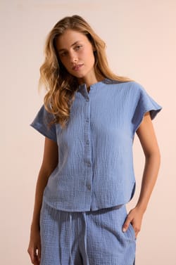 Cotton Gauze Pyjama Shirt;${refinementColor}