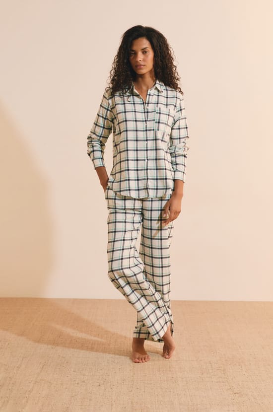 Chemise de pyjama &agrave; carreaux en coton;${refinementColor}