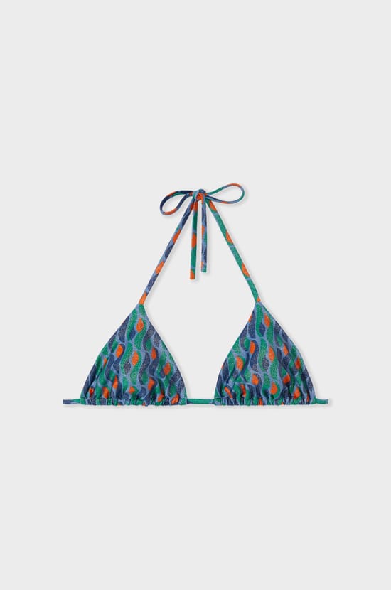 Glittery Triangle Bikini Top;${refinementColor}