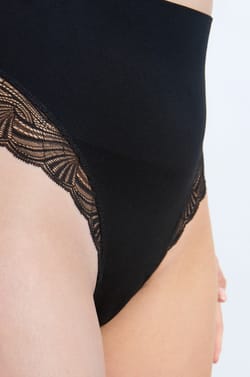 High Waist Thong With Lace Details- Medium Control;${refinementColor}