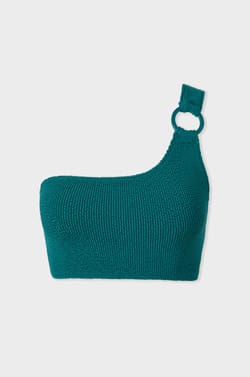 Brassière asymétrique haut de maillot en matière extensible;${refinementColor}