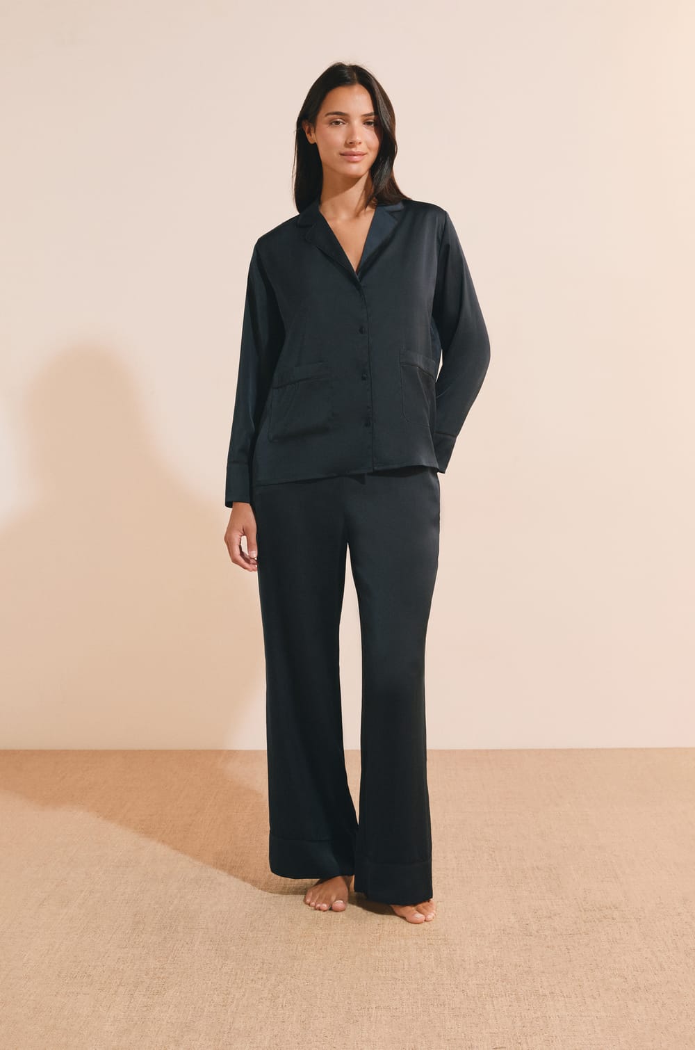 Chemise de pyjama satin&eacute;e;${refinementColor}