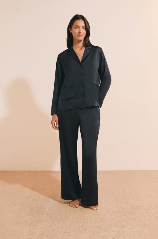 Chemise de pyjama satin&eacute;e;${refinementColor}