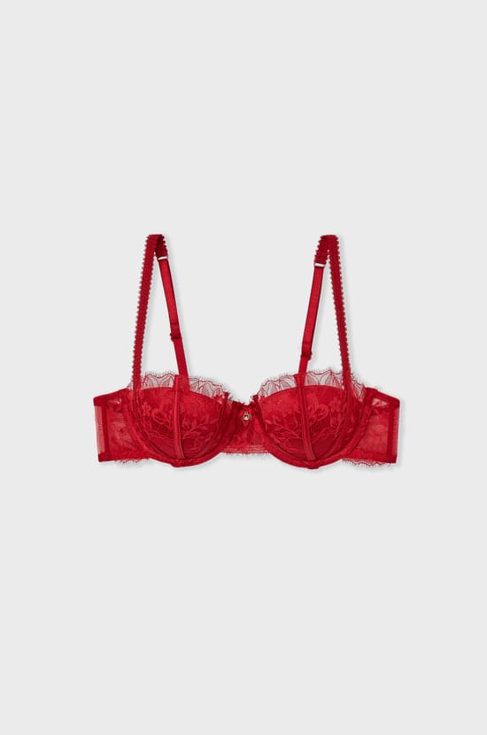 Push-up Balconette Bra in Lace and Satin;${refinementColor}