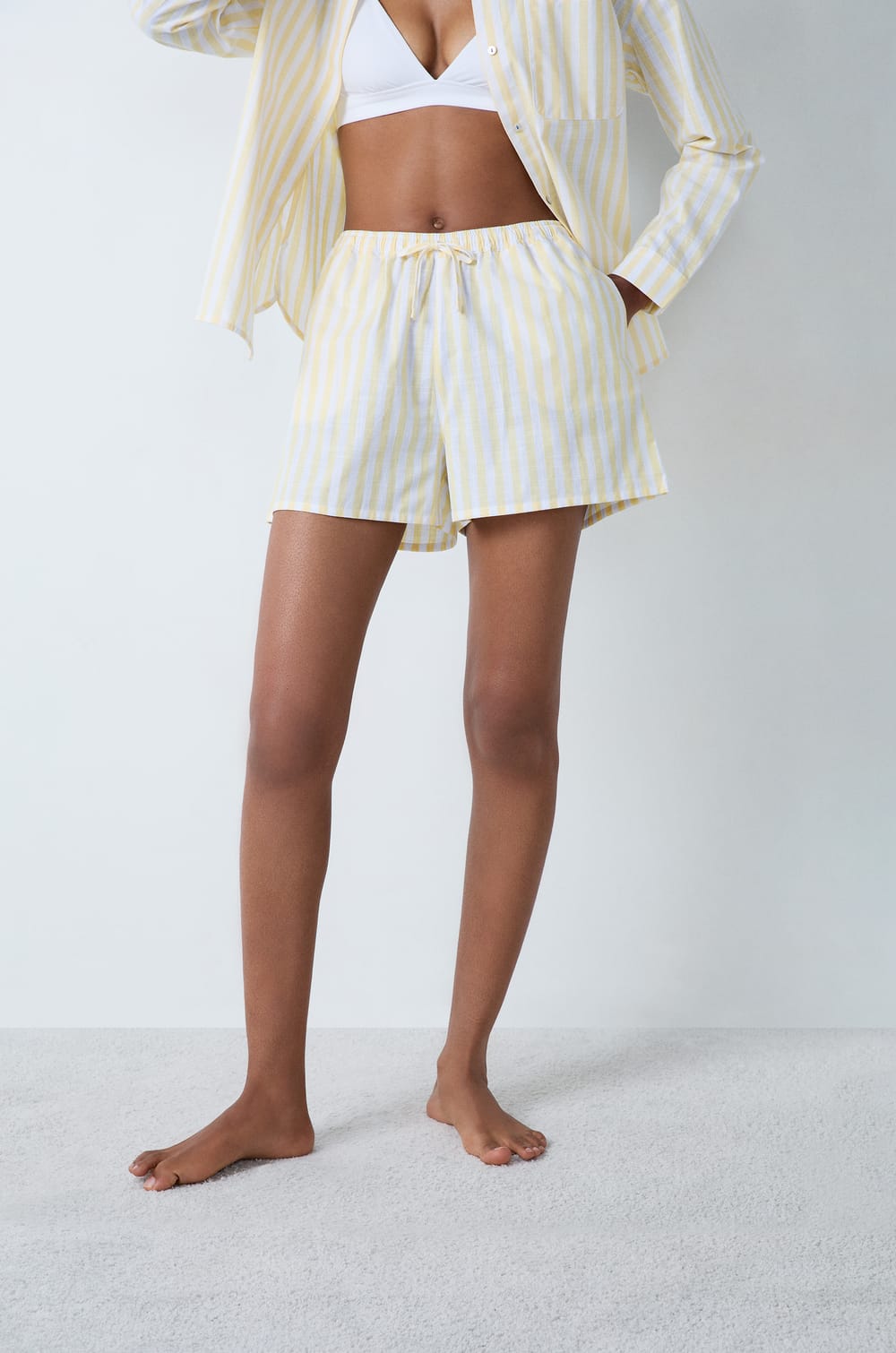 Cotton striped pyjama shorts;${refinementColor}