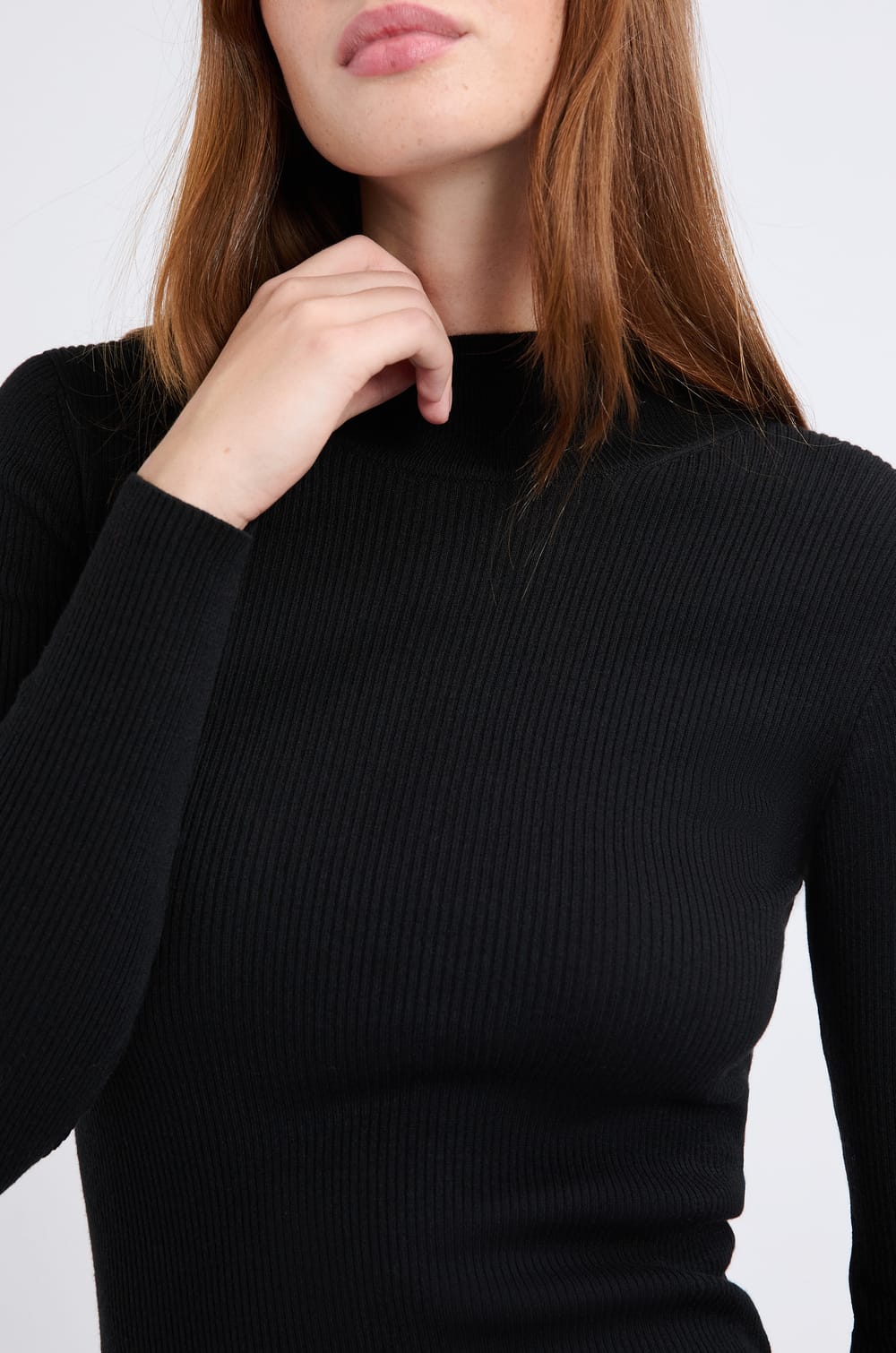 Pull à manches longues col montant avec laine;${refinementColor}