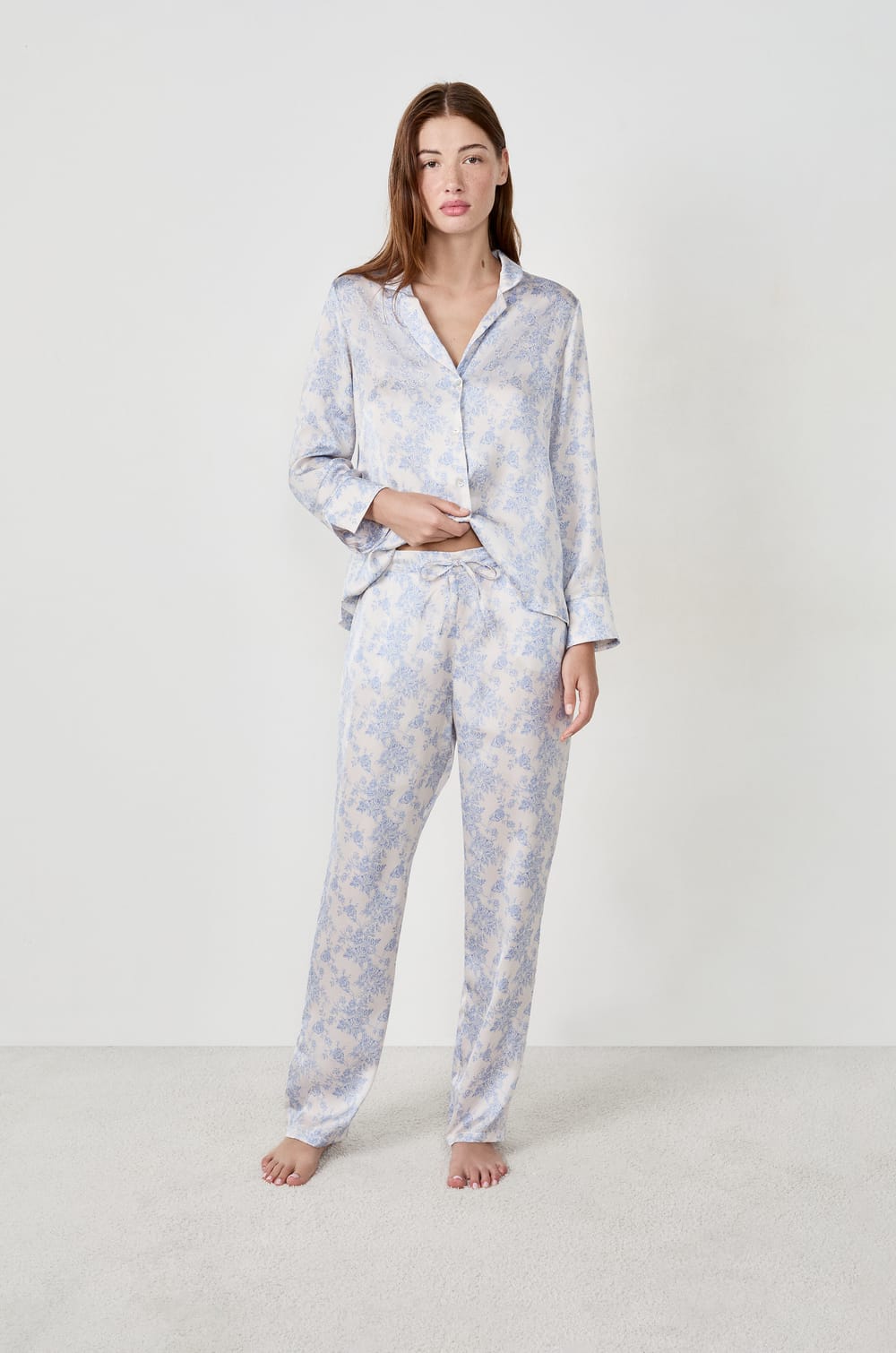 Satinierte Pyjama Hose;${refinementColor}