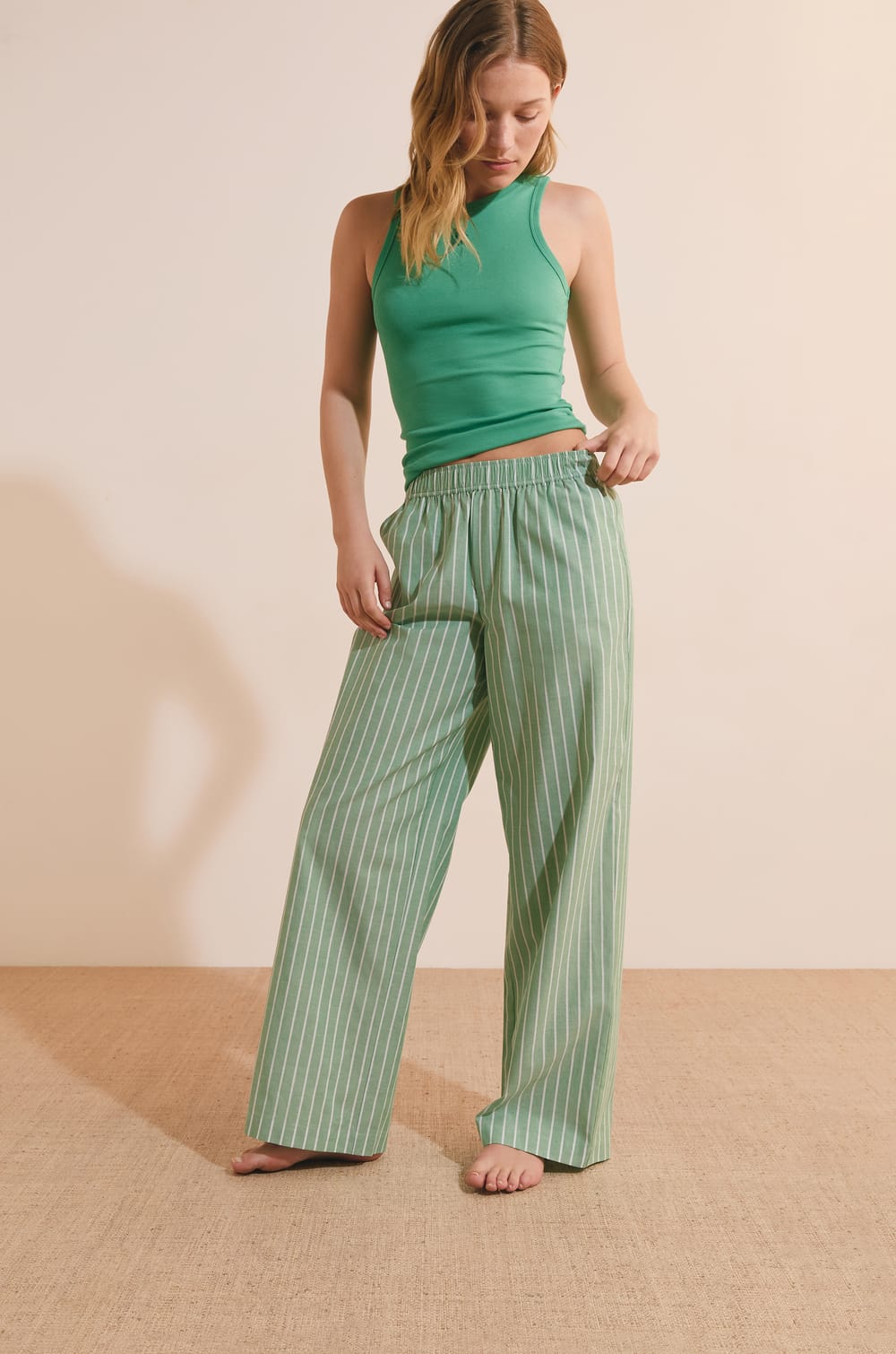 Pantalon de pyjama &agrave; rayures en coton;${refinementColor}